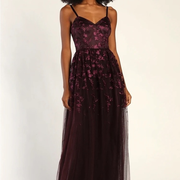 Lulus Dresses & Skirts - Darling Drama Plum Purple Floral Embroidered Tulle Maxi Dress